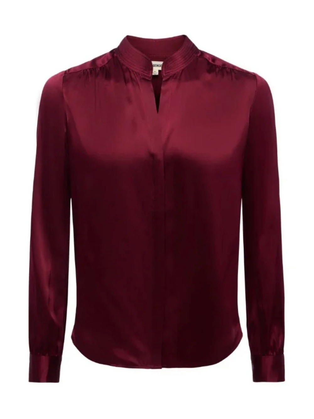 L'AGENCE Bianca Silk Split-Neck Blouse - Burgundy
